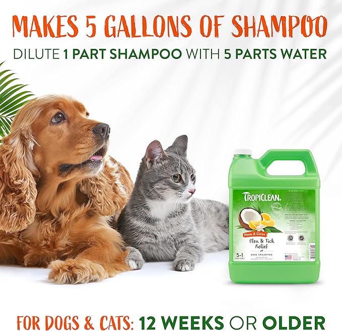 TropiClean Citrus Flea & Tick Shampoo for Dogs, Soothing Bite Relief, Citrus & Neem Scent, Made in the USA, 1 gallon