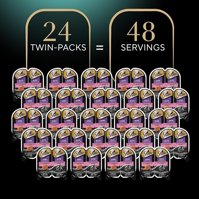 Sheba Perfect Portions Wet Cat Food Pate With Sustainable Salmon, 2.6 oz. Twin-Pack Trays (24 Count, 48 Servings)