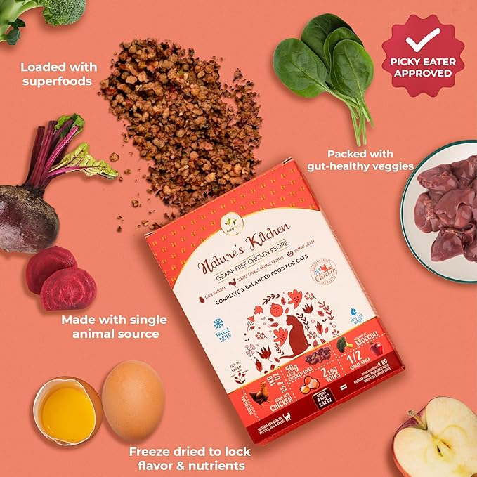 Nature's Kitchen Freeze Dried Cat Food - 100% Real Chicken | Grain Free, Provides High Protein | Healthy Cat Food - Provides Complete, Balanced Meal (17.64oz)