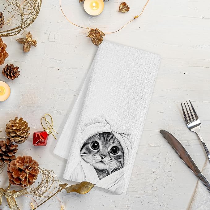 Funny Cat Hand Towels for Bathroom - Gifts for Cat Lovers, Mom, Lady - Cute Decor, 16x24 Inch