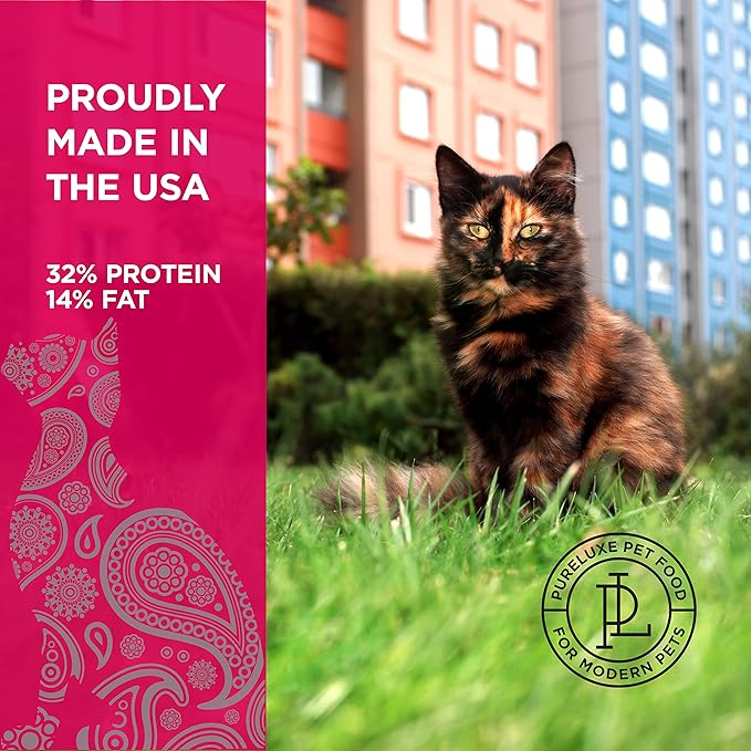 PURELUXE Grain and Gluten Free Cat Food, Healthy Weight Elite Nutrition, Turkey, Chicken, Salmon, for Senior, Less Active or Overweight Cats, All Life Stages and Breeds, Made in The USA, 11lbs