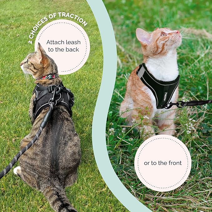 Hepper Cat Harness and Leash Escape Proof Set - Black Tactical Cat Harness with Reflective Safety Strips - Kitten or Cat Vest/Cat Jacket/Cat Walker (L)