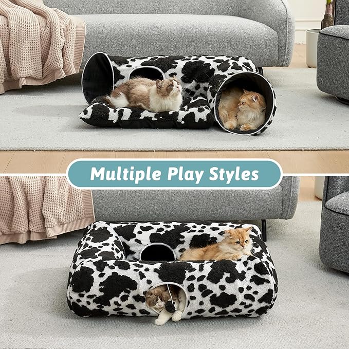 Cat Tunnel Bed for Indoor Cats - Cute Cat Donut Tunnel with Washable Circle Cushion, Round Pet Play Tunnel Toy for Kitten/Puppy/Rabbit,Black