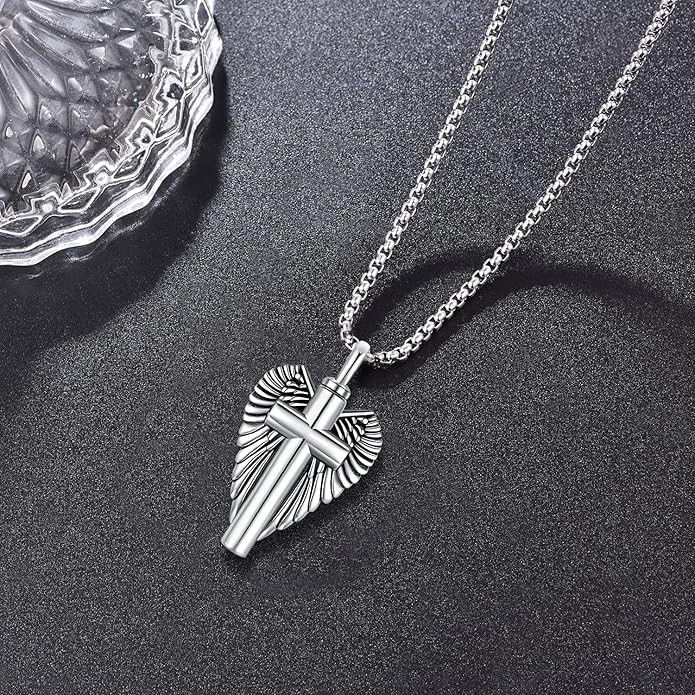 Aniu Cremation Jewelry for Ashes S925 Sterling Silver Urn Necklace Memorial Necklace for Human Ashes of Loved Ones Keepsake Pendant for Men Women