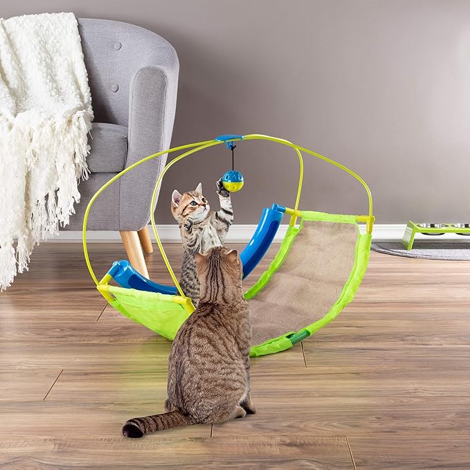 PETMAKER Interactive Cat Toy Rocking Activity Mat- Swing Playing Station with Sisal Scratching Area, Hanging Toy, Rolling Ball for Cats and Kittens