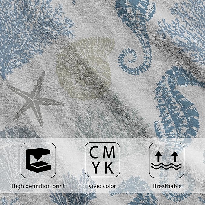 Seahorse Seashells Starfish and Coral Hand Towel for Bathroom Set of 2,Blue Marine Lifes Bathroom Hand Towel,Soft Absorbent Decorative for Hotel Home Decor