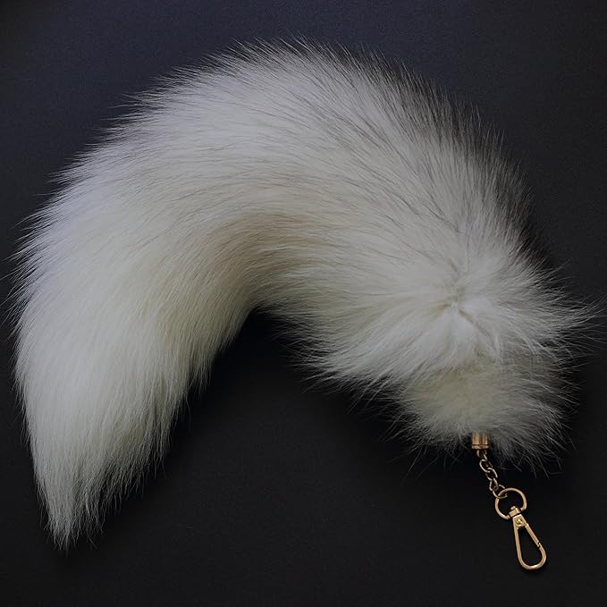 Fosrion Real Fox Tail Fur Cat Bites Toy with Three Section Retractable Carbon Fiber Rod(White, Only Tail)