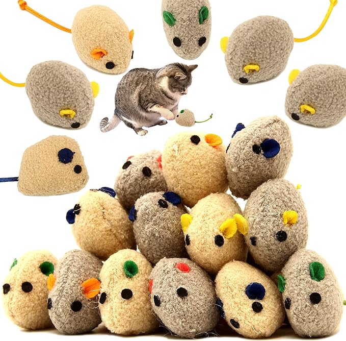 Youngever 20 Pcs Cat Toys, Catnip Mice, Cat Mouse Toys, Catnip Cat Toys, Interactive Play for Cat, Puppy, Kitty, Kitten (Grey)