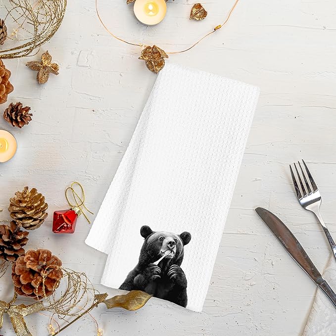 Black Bear Bathroom Hand Towels, Funny Bathroom Decor, Black Bear Gifts for Women, 16x24 Inch