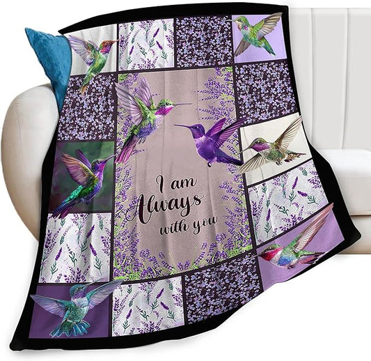 Hummingbird Print Blanket Purple Lavender Bird Animal Throw Blankets for Couch Sofa Bed Stuff Decor Soft Cozy Fleece Plush Flannel Blanket for Baby Adults Lover Men Women 40"x50"