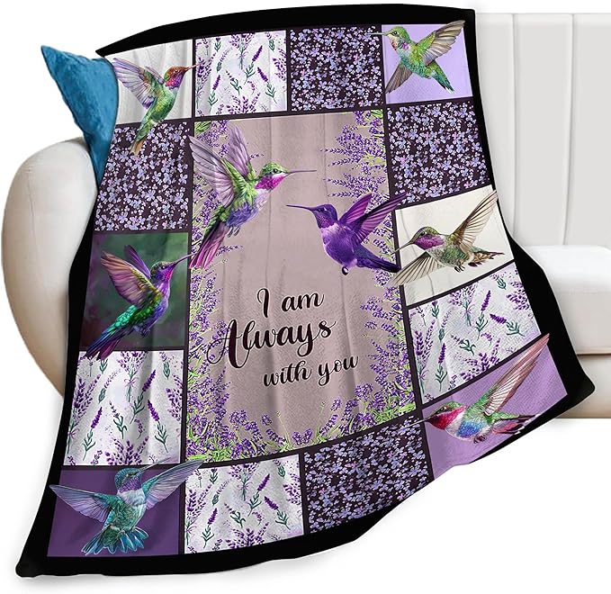 Hummingbird Print Blanket Purple Lavender Bird Animal Throw Blankets for Couch Sofa Bed Stuff Decor Gifts Soft Cozy Fleece Plush Flannel Blanket for Baby Adults Lover Men Women 50"x60"