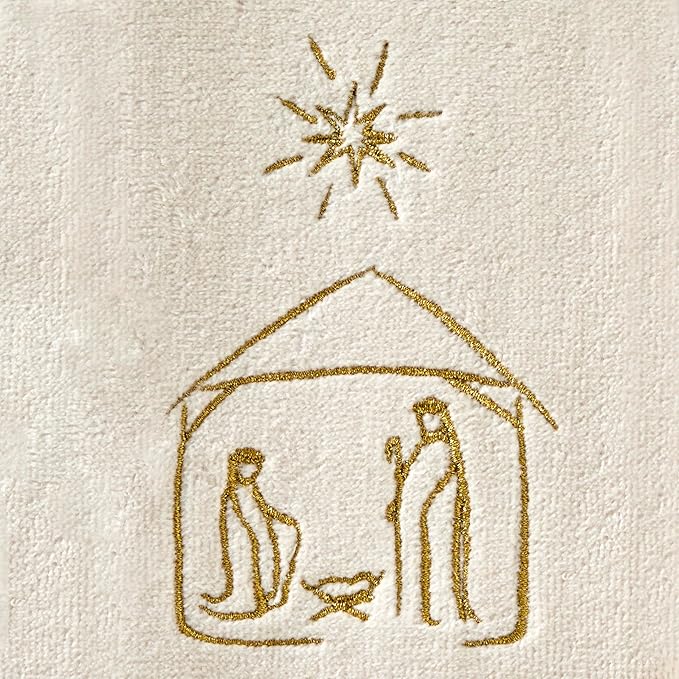 SKL Home Religious/Christmas Nativity Hand Towel 2pc Set for Bath/Kitchen & Gift, Natural