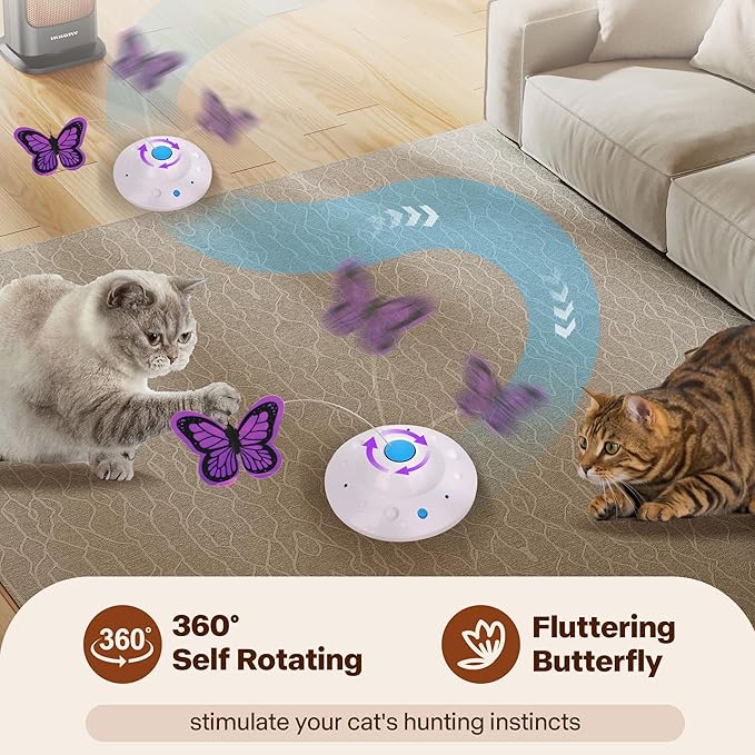 Cat Toys for Indoor Cats 3in1 Interactive Cat Toy with Fluttering Butterfly Led Light Automatic Cat Toy for Bored Indoor Kitten Adult Cats USB Rechargeable Electric Moving Cat Toy