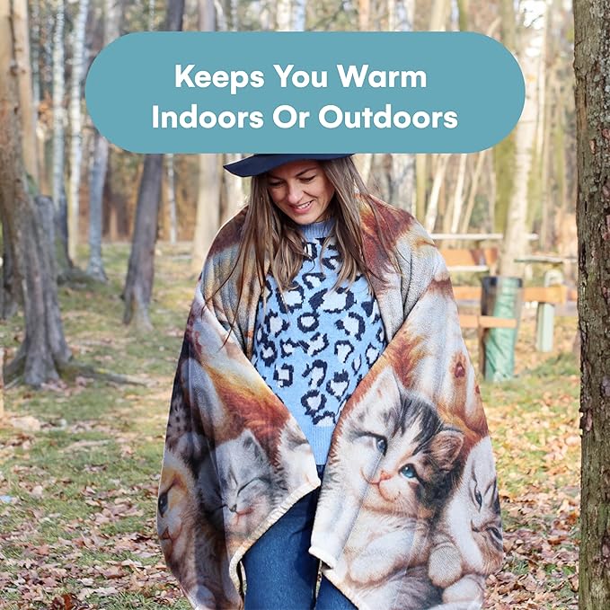 Dawhud Direct Fleece Throw Blanket - Adorable Kitten, Soft and Warm Kitten Blanket - Ideal Cat Themed Throw Blanket for Cat Lovers - Cozy Fleece Blanket for Couch, Home or Travel - 60 x 50 inches