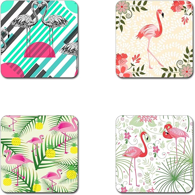 Beautiful Flamingos Beautiful Flamingos Pattern Square Coaster Set - Made of Recycled Rubber - Set of 4 …