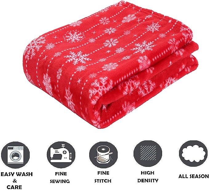 Elegant Comfort Luxury Velvet Super Soft Christmas Prints Fleece Blanket-Holiday Theme Home Décor Fuzzy Warm and Cozy Throws for Winter Bedding, Couch and Gift, 50 x 60 inch, Snowflakes