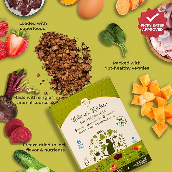 Nature's Kitchen Freeze Dried Cat Food - 100% Real Goat Meat | Grain-Free | Provides Omega3 & Iron | Maintains Healthy Bones | Healthy Cat Food | Single Source of Protein (8.82oz)