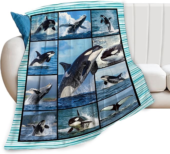 Whale Blanket Funny Whale Throw Blanket Ocean Animals Stuff Merch Cozy Print Flannel Fleece Soft Plush Fuzzy Warm Lightweight Bedding Whale Gifts for Women Girls Men Kids 50"X40"