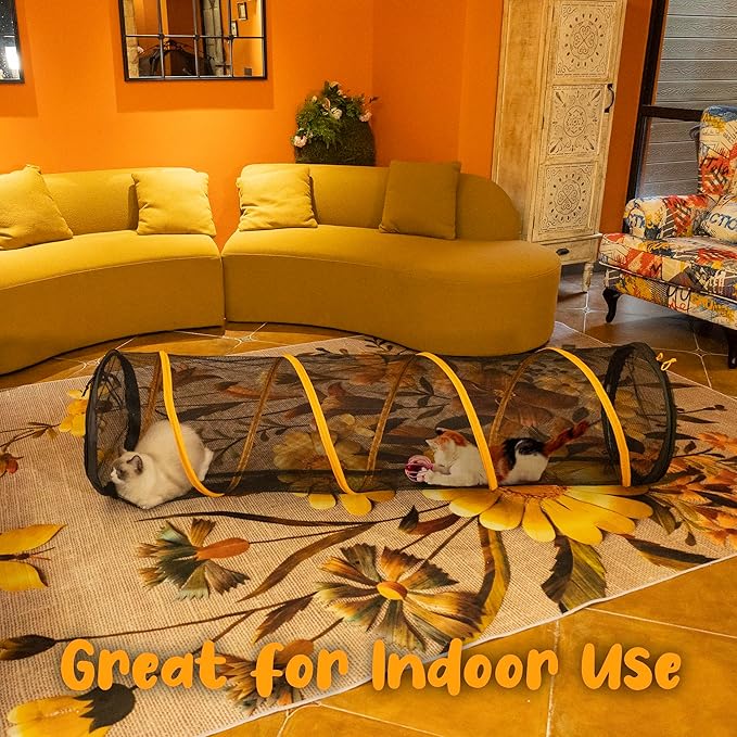 Cat Play Tunnel for Indoor and Outdoor, Cat Play House, Cat Enclosures Easy to Connect with Cat Tent with Two Zipper Doors Outside Cat Enclosure (Fun Run Cat Tunnel),Orange