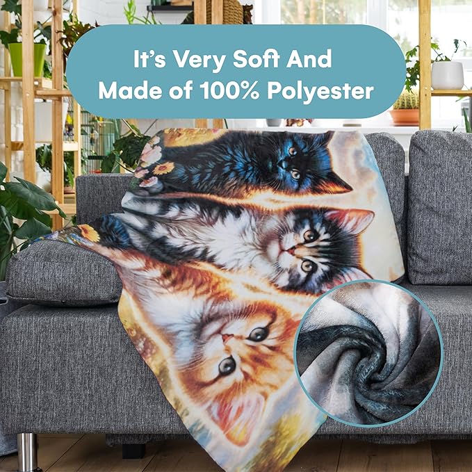 Dawhud Direct Fleece Throw Blanket - Soft and Warm Kitten Blanket - Ideal Cat Themed Throw Blanket for Cat Lovers - Cozy Fleece Blanket for Couch, Home or Travel - 60 x 50 inches