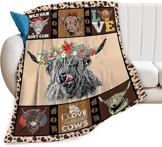 Highland Cow Throw Blanket Gifts for Women Adults Print Ultra Soft Cozy Plush Fleece Warm Lightweight Living Room Decor 40''X50''