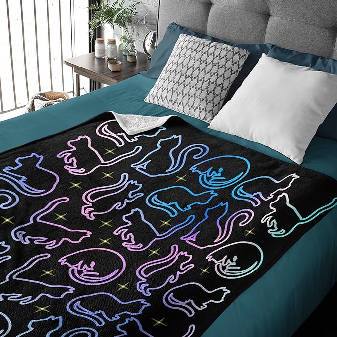 Star Colorful Cats Blanket Throw Super Soft and Cozy Blankets for Home Decoration, Couch, Bed, Sofa 120 in x 90 in Extra Large for Family for All Seasons