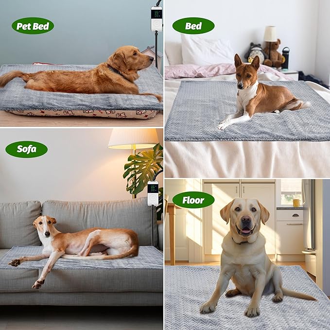 PatiencET Heated Dog Bed, 24'' x 35'' Temperature Adjustable Cat Dog Heating Pad with Timer Indoor, Pet Heating Pad for Cats Dogs, Cat Dog Warming Pad Bed with Metals Chew Resistant Cord