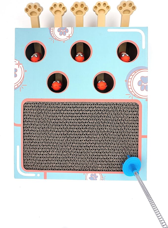 Cat Enrichment Toys,Interactive Whack a Mole Game, Scratching Pad, and Cardboard Box for Indoor Cats Cat Whack a mole Toy with cat Scratching pad,Cat Scratching Post