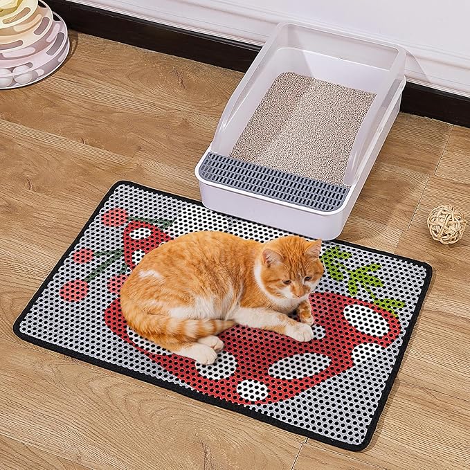 Bienbee Cat Litter Mat, 24"x15" Cat Litter Trapping Mat, Double Layer Litter Mat with Non-Slip Rubber Bottom, Urine and Water Proof, Keeps Floors Clean Mushroom M