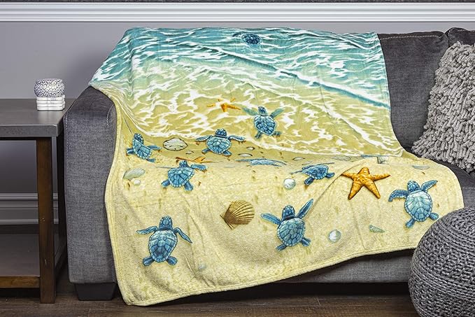 Dawhud Direct Turtle Beach Fleece Blanket for Bed, 50" x 60" Turtle Fleece Throw Blanket for Women, Men and Kids - Super Soft Plush Beach Blanket Throw