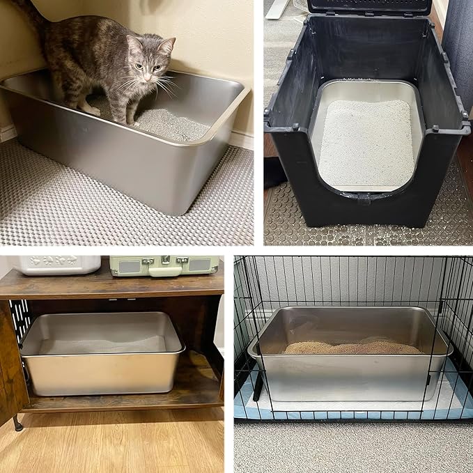 2 Pack Stainless Steel Cat Litter Box,XXL Metal Litter Box for Big Cat 8IN Deep, Metal Pet Toilet Cat Litter Pan Easy to Clean,High Sided Litter Box Adult Cats,Non Stick, No Smell