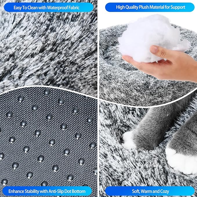 Cat Bed for Indoor Cats Self Warming Washable-Round with Slip-Resistant Bottom Warm Cuddler Cushion Bed Pet Furniture for Small Medium Large Kittens - 23 Inch Dark Grey