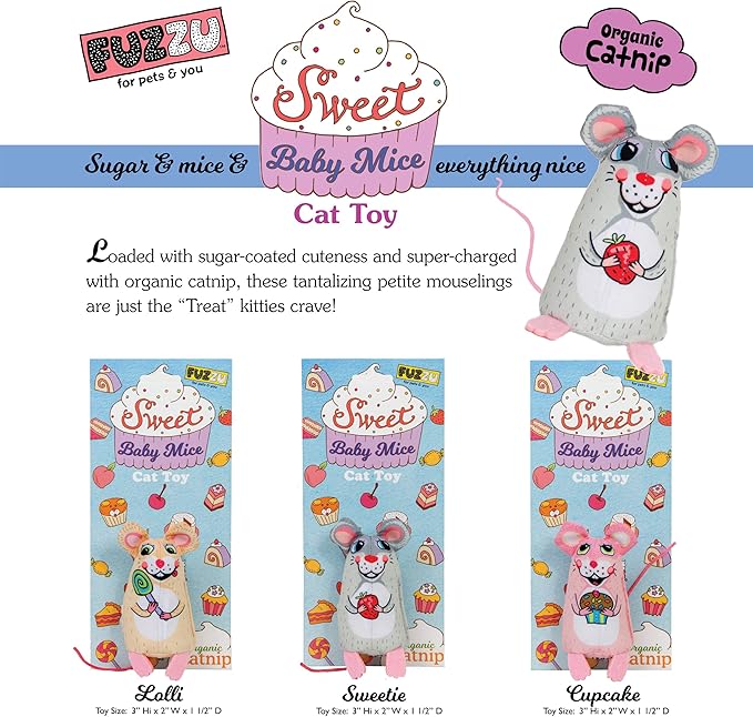 FUZZU Sweet Baby Mice Cat Toy|Cat Toy Catnip | Interactive Cat Toy | Stimulating Cat Toy | Organic Catnip | Pink