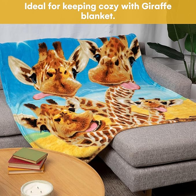 Dawhud Direct Selfie Giraffe Fleece Blanket for Bed, 50" x 60" Giraffe Fleece Throw Blanket for Women, Men and Kids - Super Soft Plush Giraffe Blanket Throw