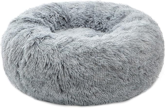 Calming Donut Dog Bed XL, Plush Round Cuddler Dog & Cat Bed, Anit-Anxiety Marshmellow Fluffy Faux Fur Cushion(32", Grey)