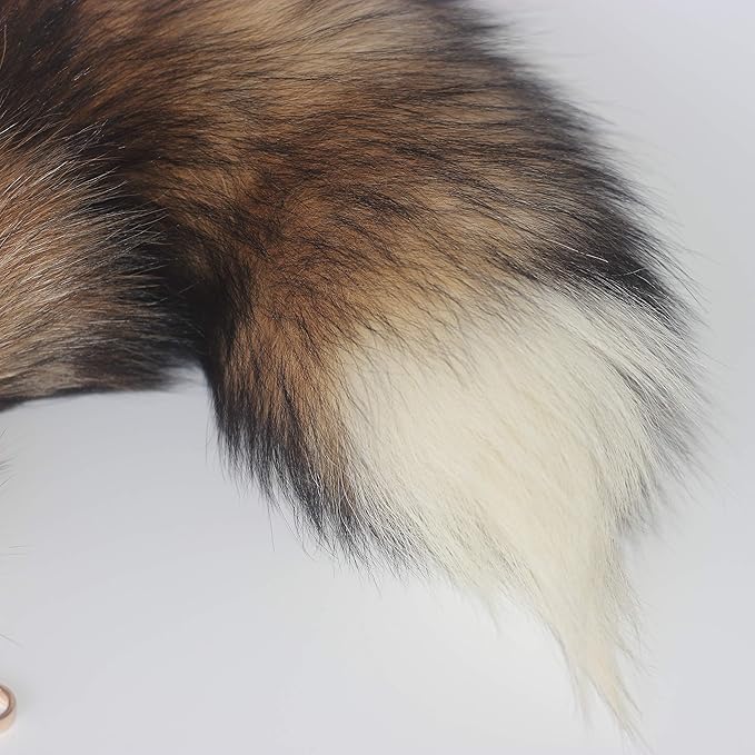 Fosrion Real Raccoon Tail Fur Cat Bites Toy with Three Section Retractable Carbon Fiber Rod (Sunny Fox, Only Tail)
