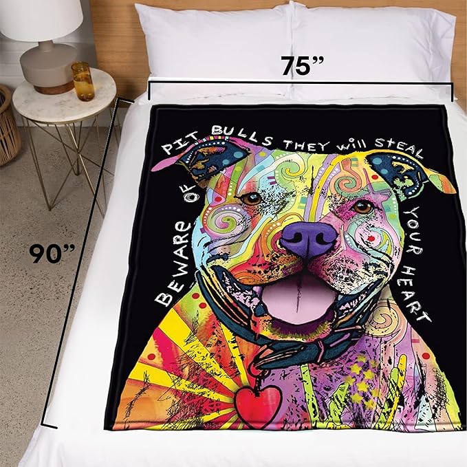 Dawhud Direct 75x90-Inch Pit Bull Fleece Blanket - Dean Russo Pitbull Throw Blanket for Adults and Kids - Soft and Cozy for Bed, Couch, or Travel - Thoughtful Gifts for Women and Dog Lovers