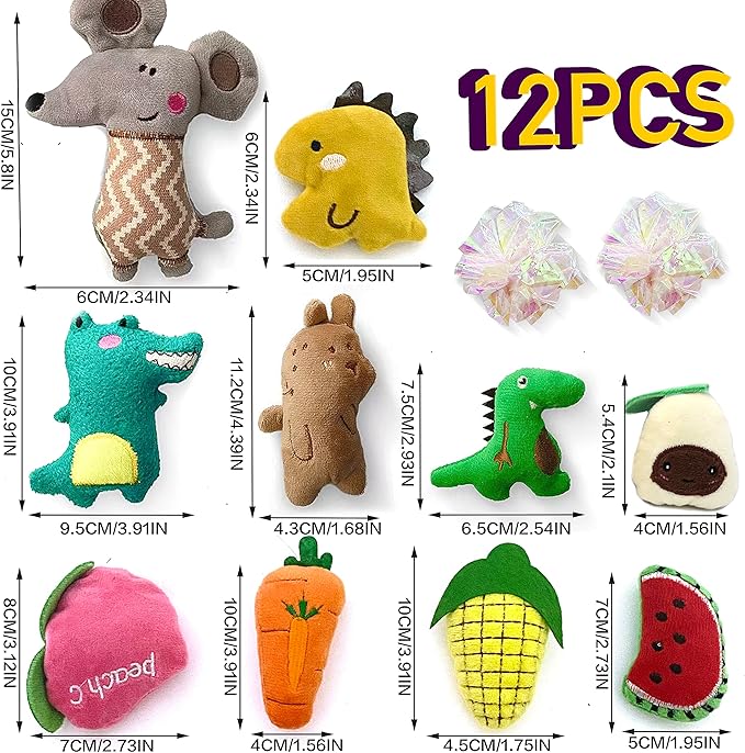 Cat Toys, Interactive Cat Toy for Indoor Cats, Soft and Durable Crinkle Sound Catnip Toys, Catnip Filled Mouse Cat Teething Chew Toy (Pack of 12)