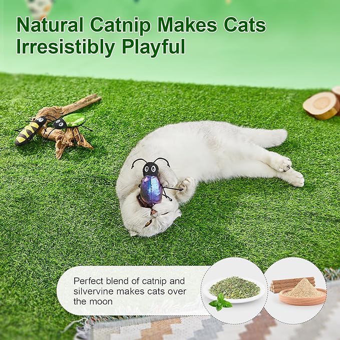 Potaroma Realistic Bug Catnip Cat Toys Crinkly Sound, Durable Kitten Bite Interactive Kicker Toys for Indoor Exercise 3.5"
