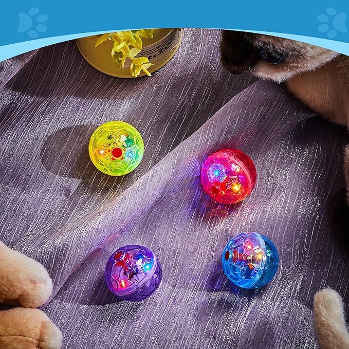 Frienda 4 Pieces Ghost Hunting Cat Ball Motion Light Up Cat Balls LED Motion Activated Cat Ball Motion Light Up Cat Dog Interactive Toys Pet Glowing Mini Running Exercise Ball Toys (Bright Color)