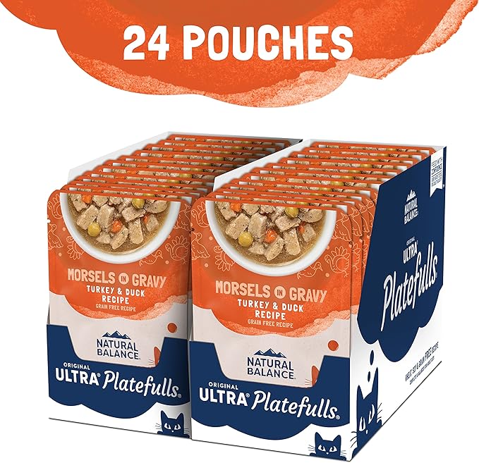 Natural Balance Original Ultra Platefulls Indoor Adult Grain Free Wet Cat Food, Turkey & Duck Recipe, 3 Ounce Pouch (Pack of 24)