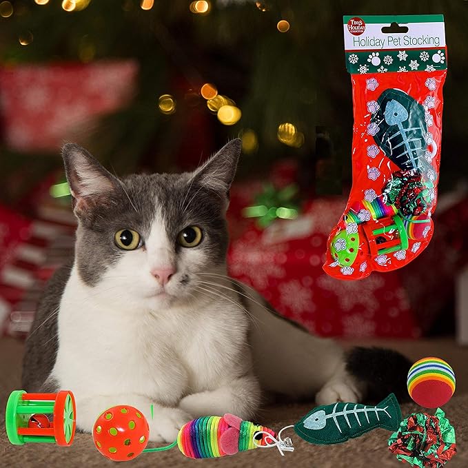 Christmas Cat Stocking, 6 Assorted Toys, Medium Breeds