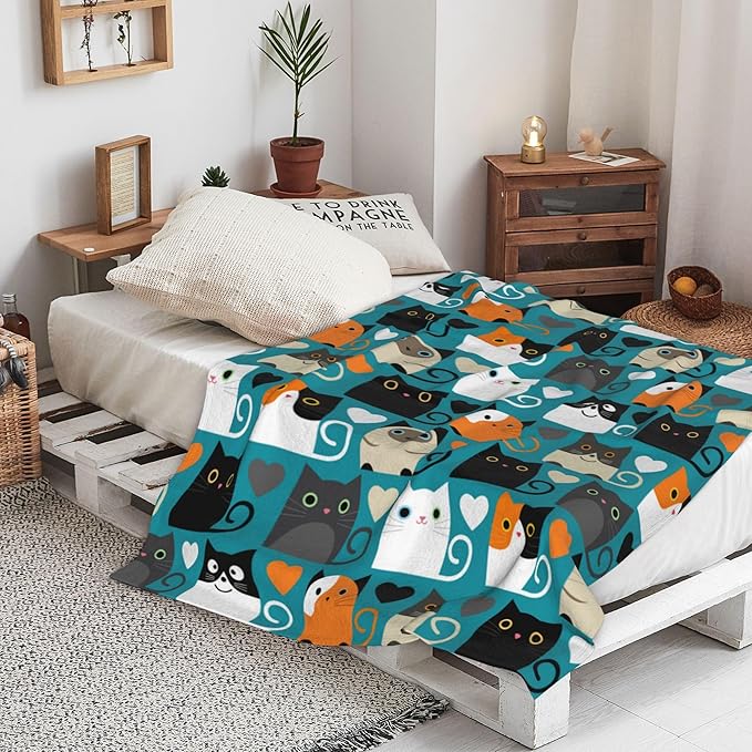 Cat Blanket Soft Cozy Flannel Throw Blanket Warm Lightweight Blankets Gifts for Cat Lovers Kids Girls Women Adults 80"x60"