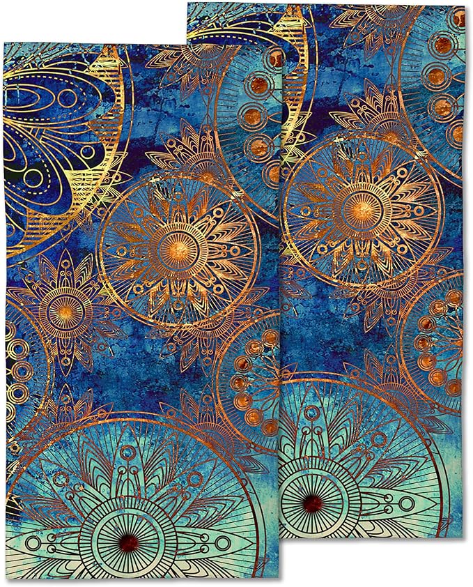 2 Pack Hand Towels for Bath,Golden Art Damask Floral Decorative Towels Highly Absorbent Soft Towels for Bathroom Beach Kitchen Spa Gym Face Towel 14x28 Inch