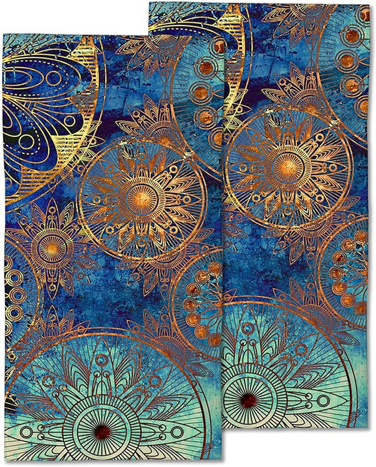 2 Pack Hand Towels for Bath,Golden Art Damask Floral Decorative Towels Highly Absorbent Soft Towels for Bathroom Beach Kitchen Spa Gym Face Towel 14x28 Inch