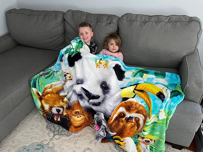 Dawhud Direct 50x60-Inch Fleece Throw Blanket - Panda and Zoo Animals Blanket for Adults and Kids - Soft and Cozy for Bed, Couch, or Travel - Thoughtful Gift for Animal Lovers