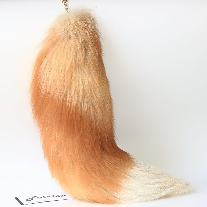 Fosrion Real Fox Tail Fur Hair Cat Bites Catching Hunting Toy (Orange, Only Tail)