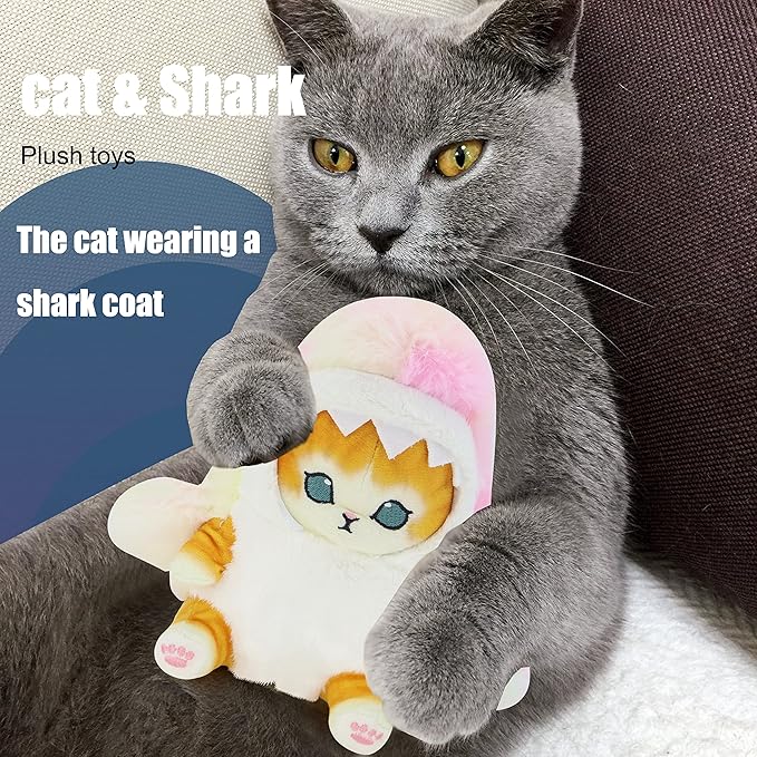 Kawaii Shark Cat Plush Toy Stuffed Animal Doll, Soft Pillow for Boys & Girls (Tie-dye Shark cat, 20cm/7.8in)