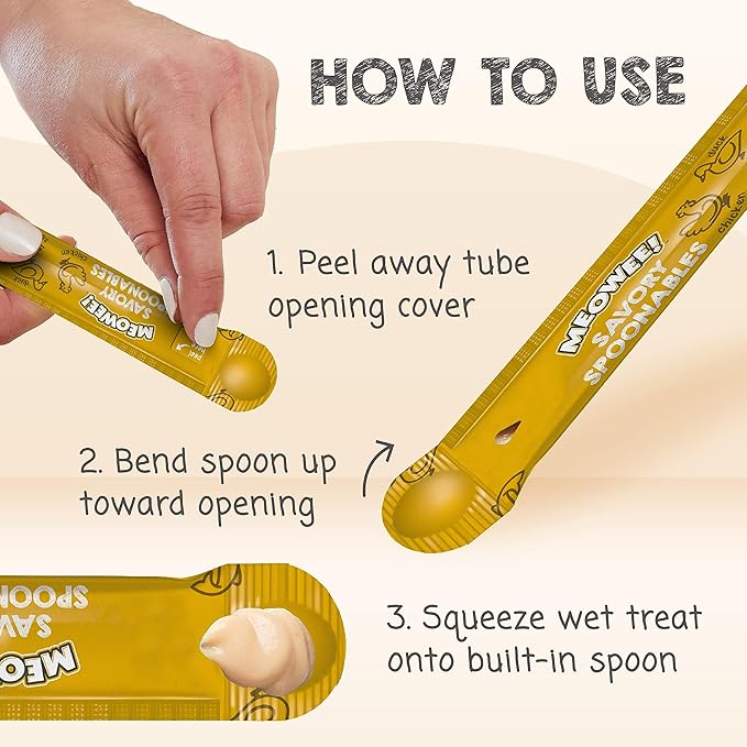 Savory Spoonables with Real Chicken, Salmon and Duck for Cats, 8 Count, Treat Your Cat to Triple Flavor Squeezable Lickable Wet Treats with Built-in Spoon for Less Mess