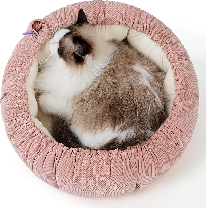 Lesure Cat Beds for Indoor Cats - Washable Cute Cat Beds with Versatile Dual-Use Design, Reversible Donut Pet Bed for Puppy and Kitten, 21x21x7 Inches